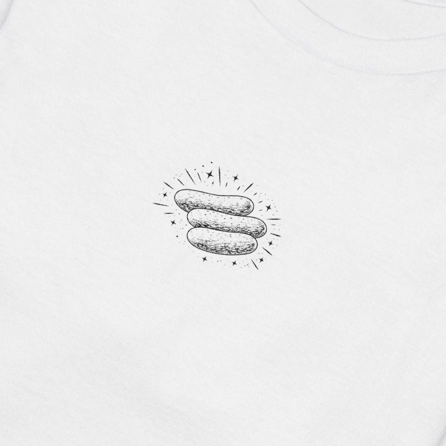 White t-shirt with pickles on a white background